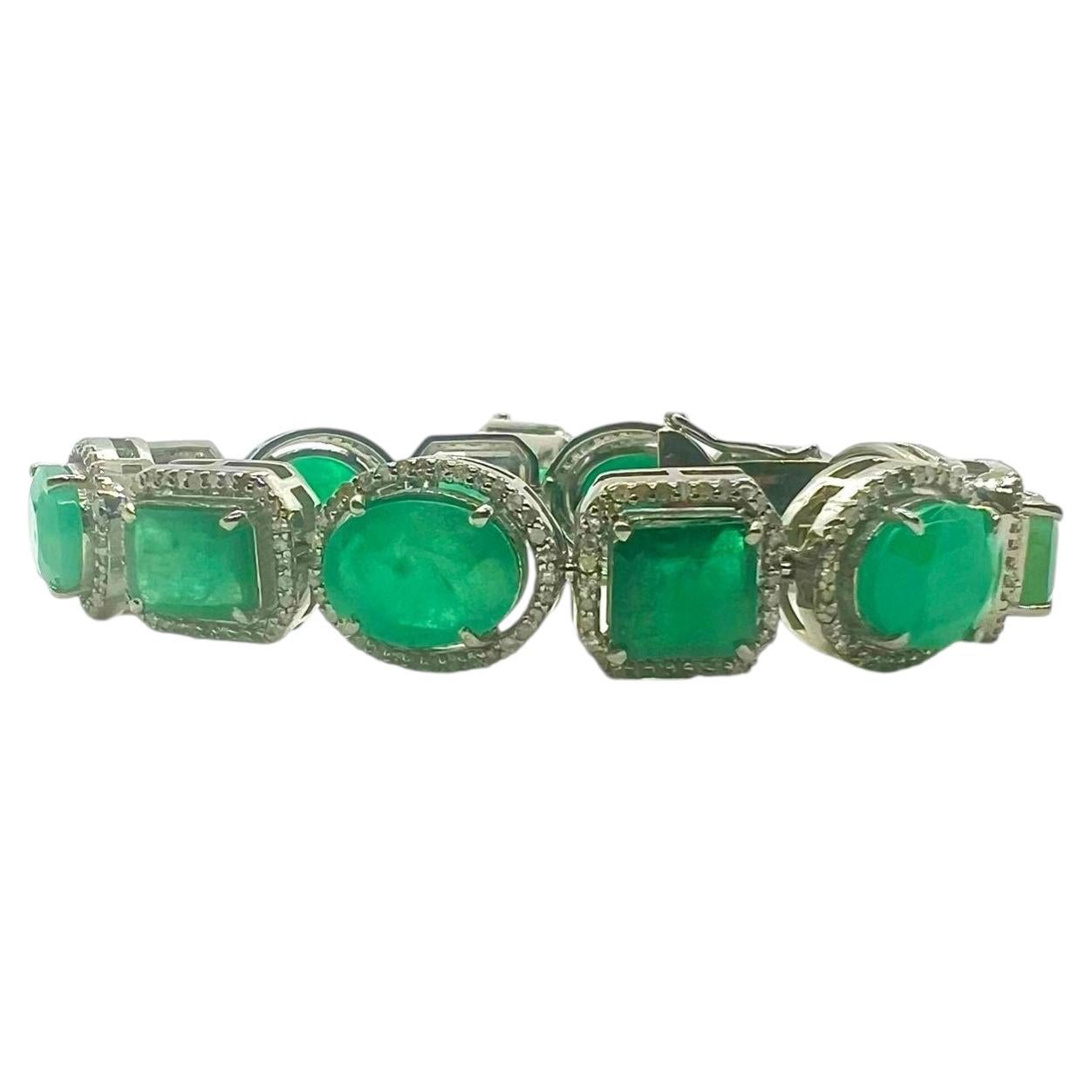 Bochic "Capri" Vintage sambischen Smaragd & Diamant-Armband Set 18K Gold & Silber