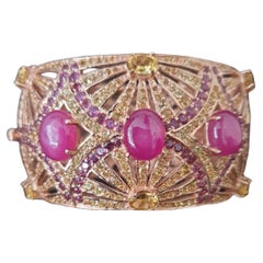 Bochic “Capri” Vintgae Ruby, Amethyst & Sapphire Cuff Set In 18K & Silver