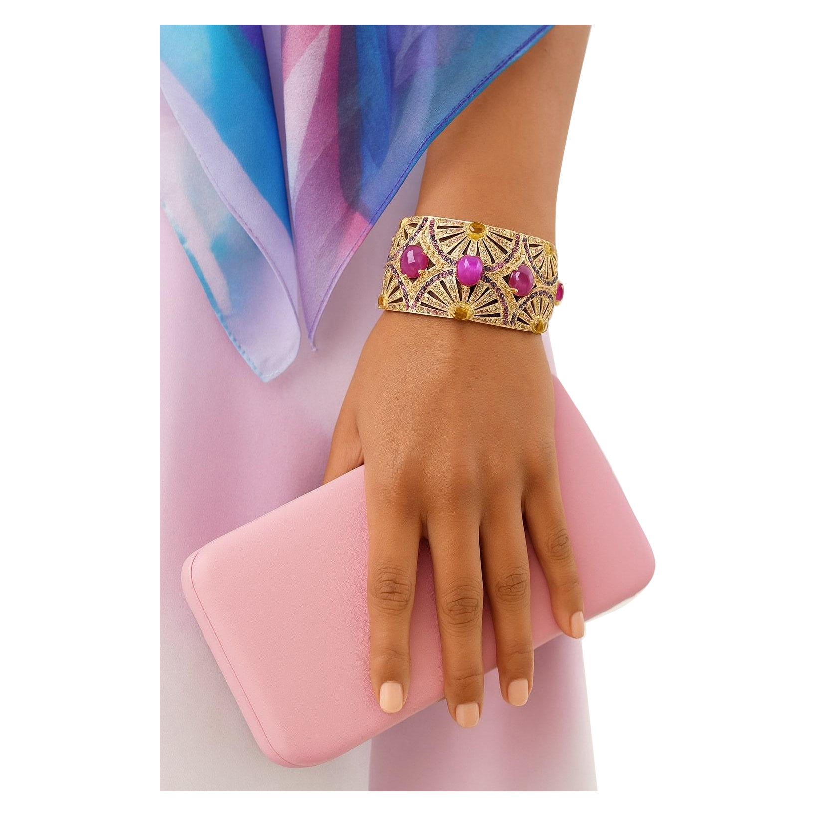 Bracciale Bochic "Capri" con rubino, ametista e zaffiro in argento e 18 carati