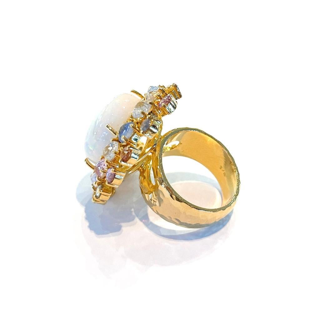 Women's Bochic “Capri” White Fire Opal & Rose Cut Sapphires Set in 18K Gold & Silver  For Sale
