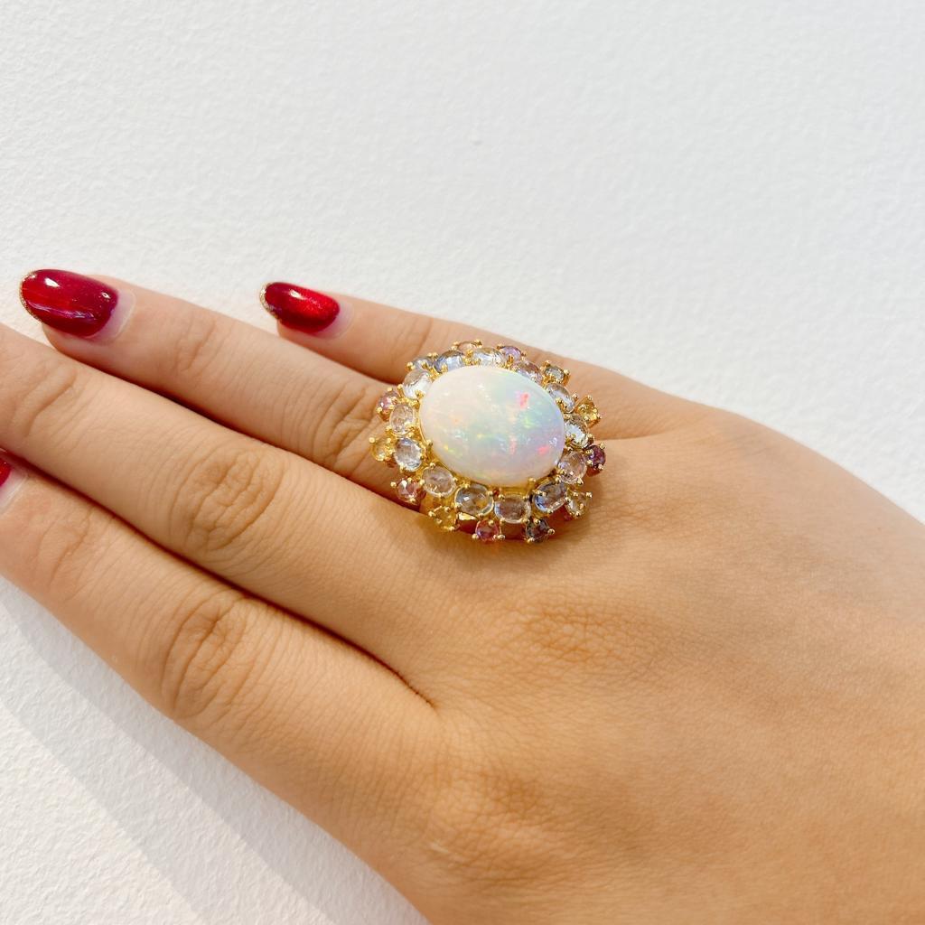 Bochic “Capri” White Fire Opal & Rose Cut Sapphires Set in 18K Gold & Silver  For Sale 1
