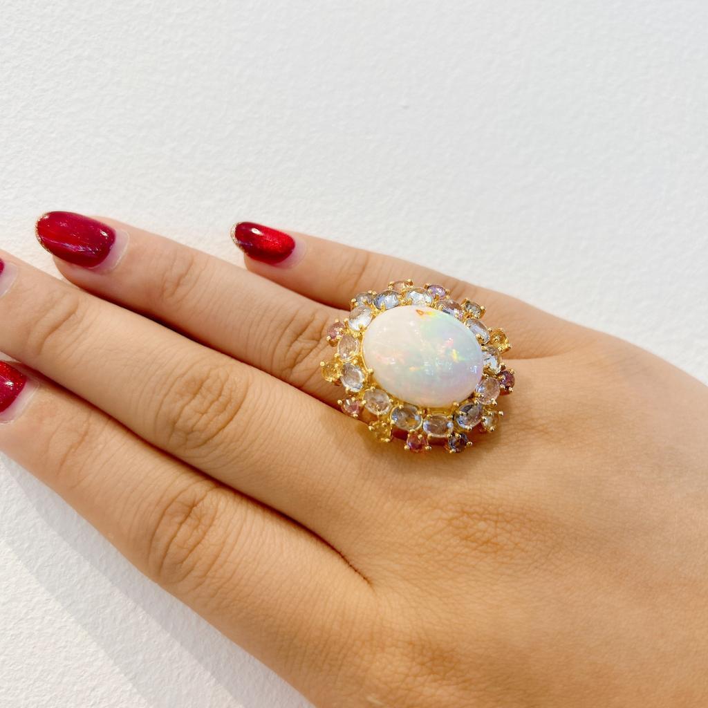 Bochic “Capri” White Fire Opal & Rose Cut Sapphires Set in 18K Gold & Silver  For Sale 2