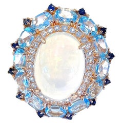 Bochic “Capri” White Opal & Blue Sapphire Cocktail Ring Set in 22k Gold & Silver