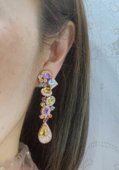 Bochic Cascading Capri-Ohrringe mit mehreren natürlichen Edelsteinen, gefasst in 22k Gold und Silber