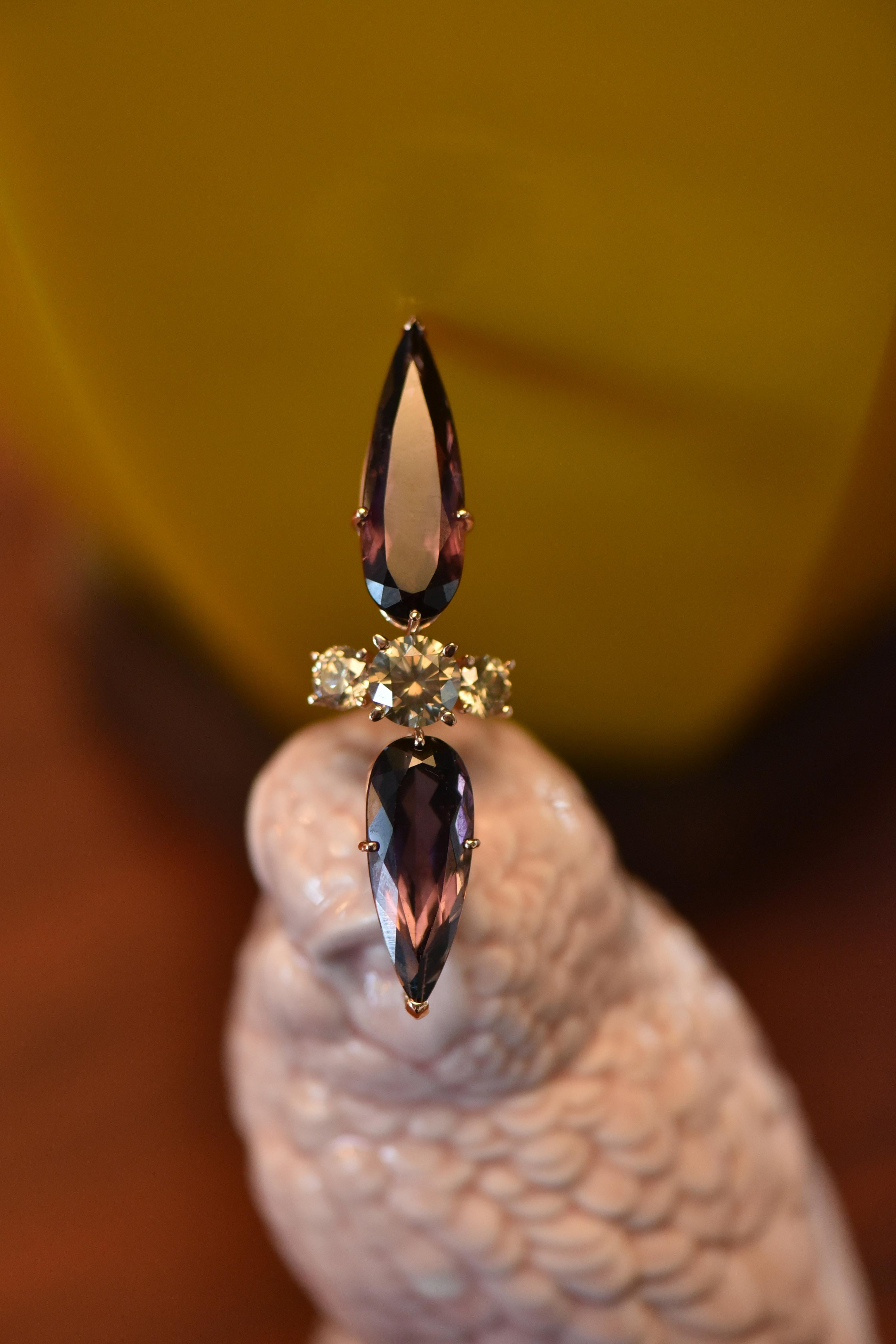 Bochic Champagne Diamonds and Purple Turmalines Cocktail Ring In New Condition In New York, NY