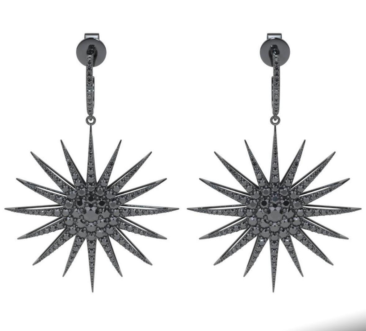 Baroque Bochic Classic & Chic Star Black Diamond Earrings Set In 18K Black Gold For Sale