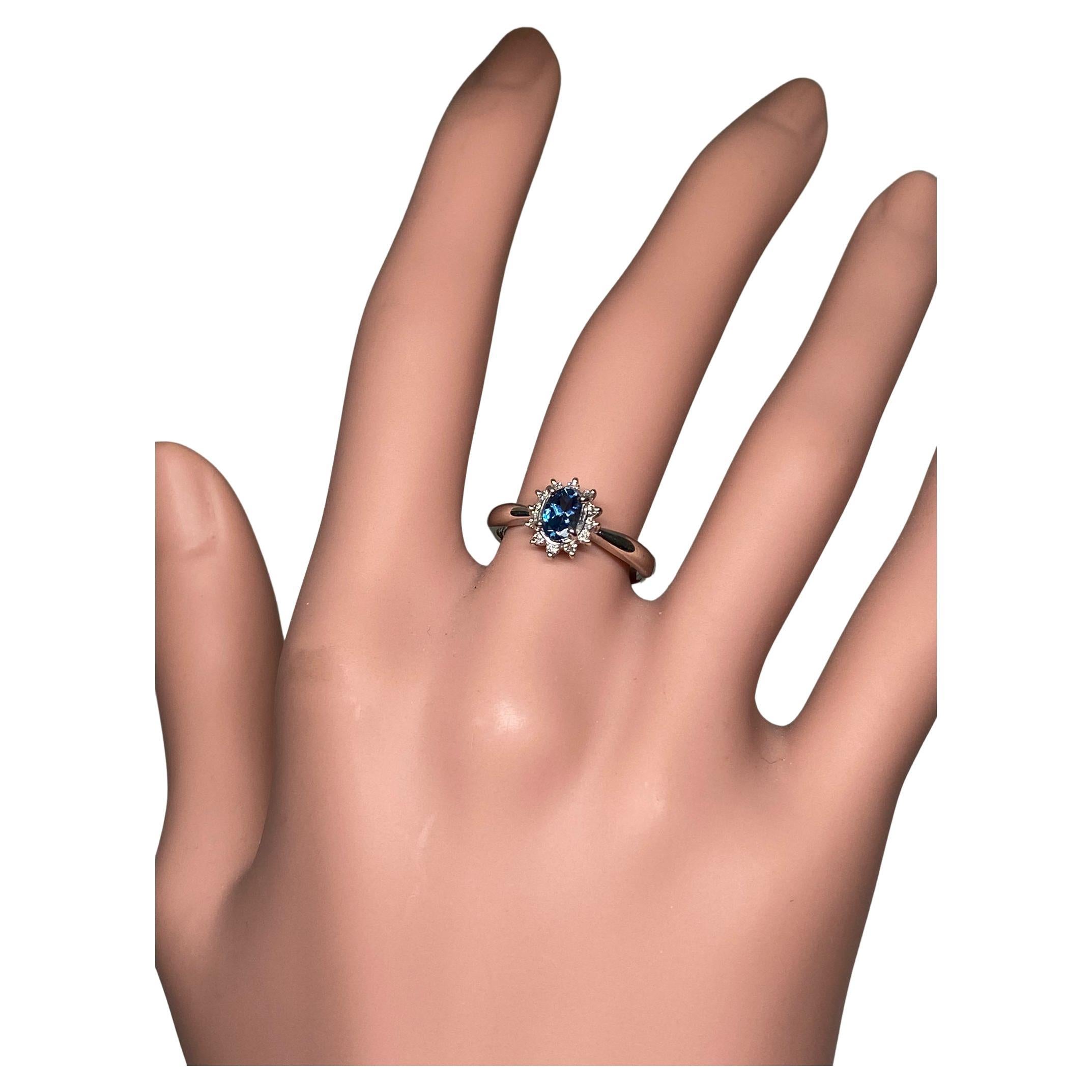 Bochic Classic & Elegant Platinum Cluster Diamond & Blue Aquamarine Ring  For Sale