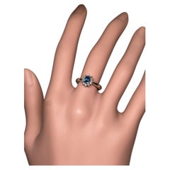 Bochic Classic & Elegant Platinum Cluster Diamond & Blue Aquamarine Ring 