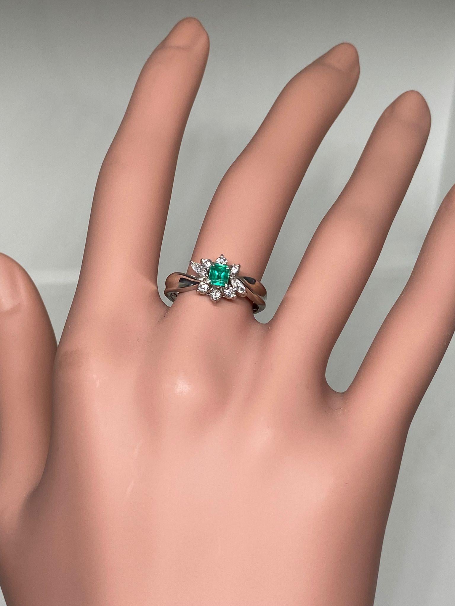 Emerald Cut Bochic Classic & Elegant Platinum Cluster Diamond & Green Emerald Ring  For Sale