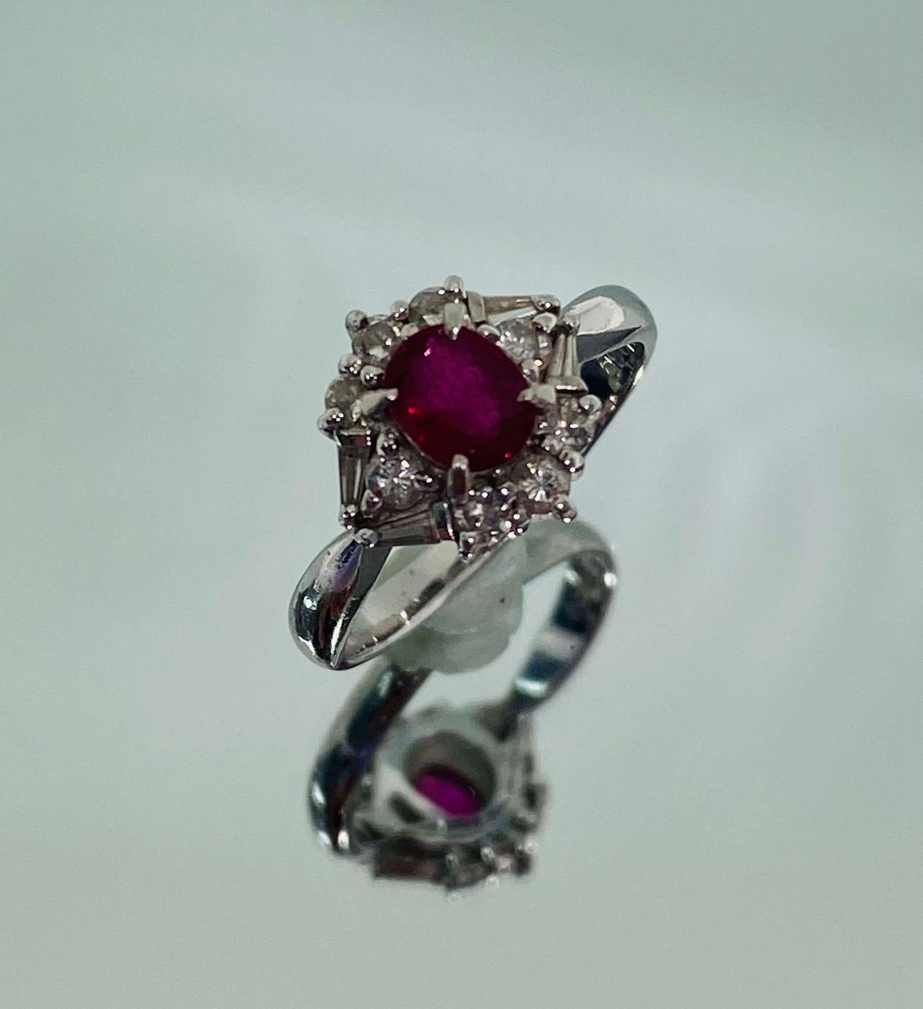 British Colonial Bochic Classic & Elegant Platinum Cluster Diamond & Red Ruby Ring  For Sale