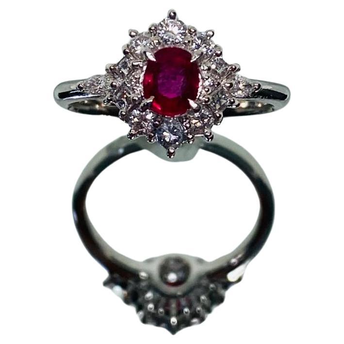 Bochic Bague classique et élégante en platine avec diamant et rubis rouge 