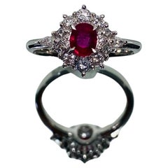 Bochic Bague classique et élégante en platine avec diamant et rubis rouge 