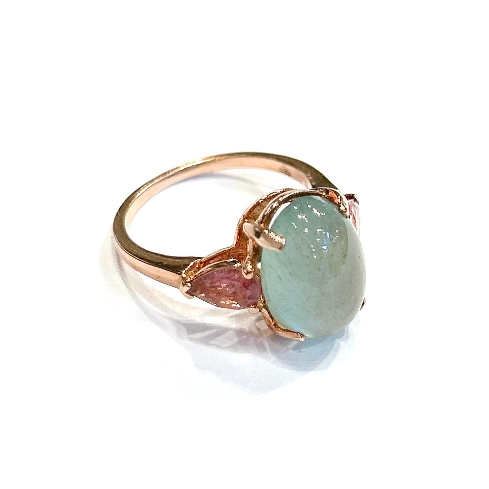 Cabochon Bochic Classic Italian “Capri” Aquamarine Pastel Ring Set In 18K Gold & Silver For Sale
