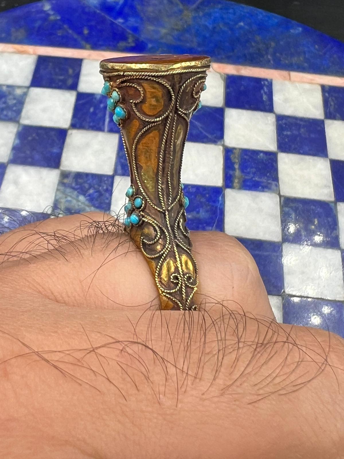 Bochic Curated Antique Ring From Afghanistan  18k Solid Gold & Antique Turquoise For Sale 2