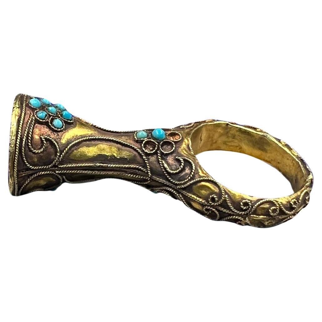 Bochic Curated Antique Ring From Afghanistan  18k Solid Gold & Antique Turquoise For Sale