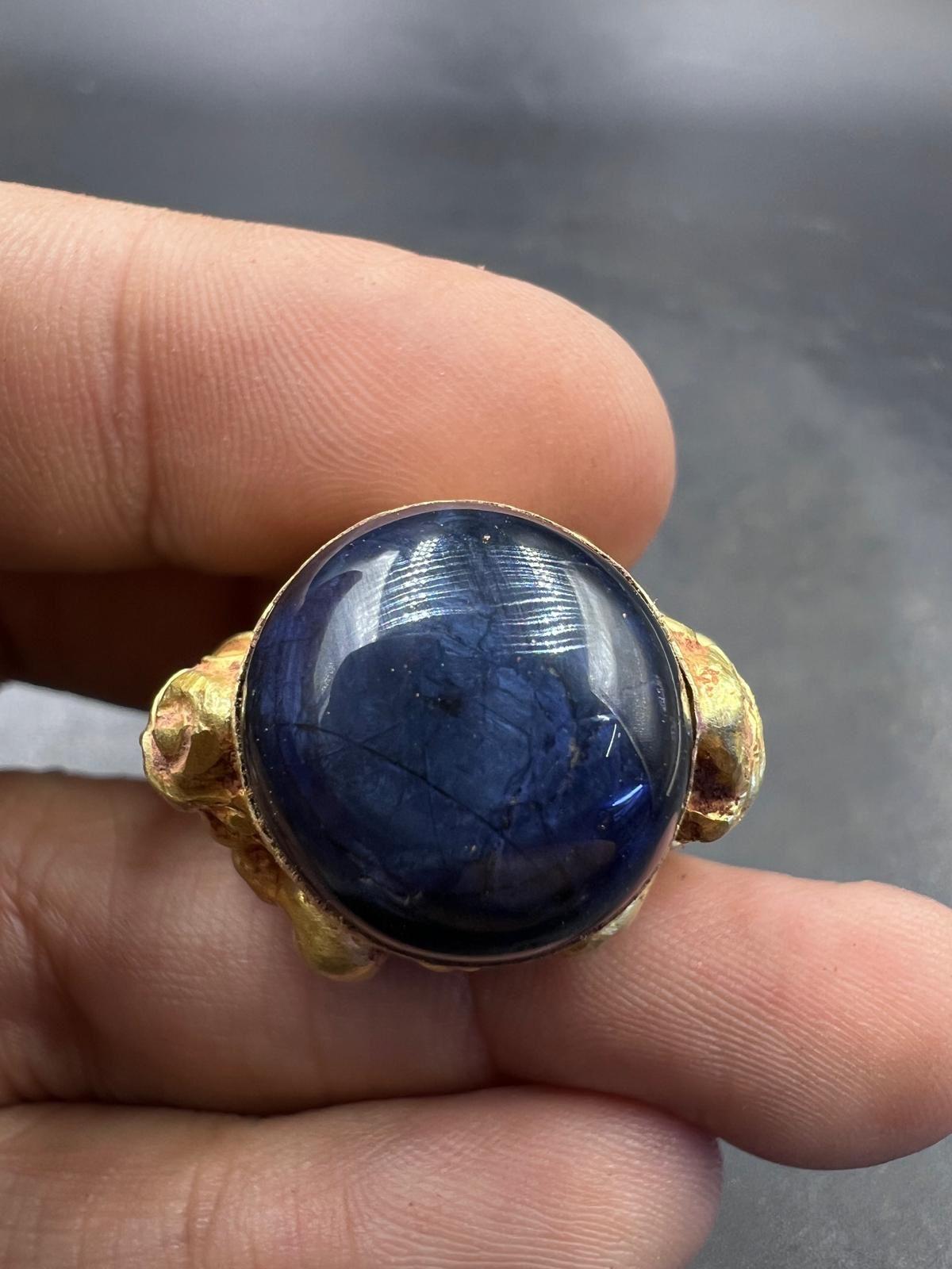 Antique Cushion Cut Bochic Curated Antique Ring From Burma 18k Solid Gold & Antique Agate For Sale