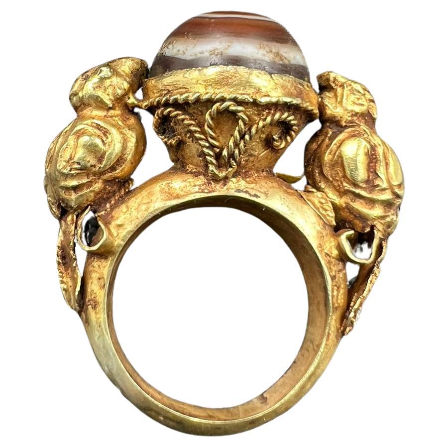 Bochic Curated Antique Ring From Burma 18k Solid Gold & Antique Agate  For Sale