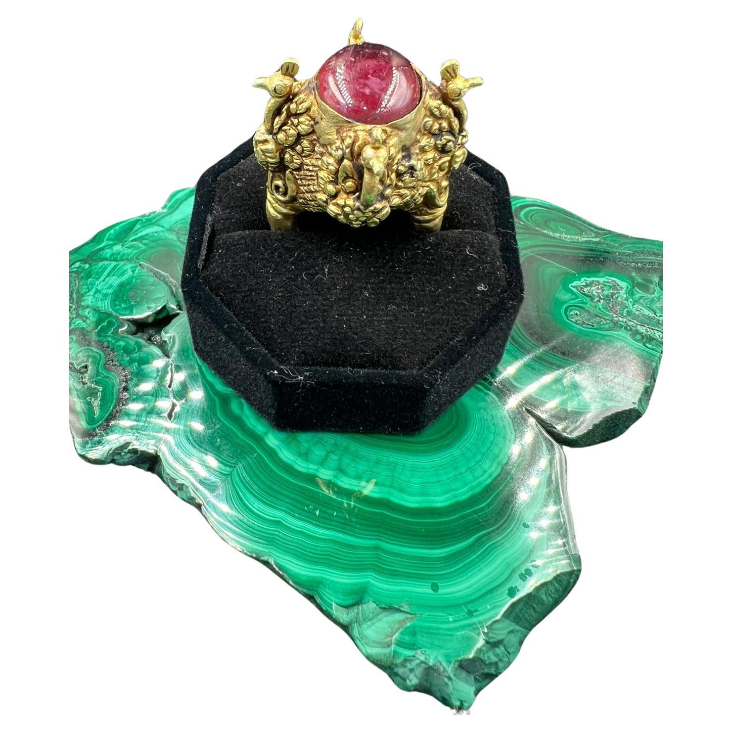 Bochic Curated Antique Ring From Burma 18k Solid Gold & Antique Burma Ruby  For Sale