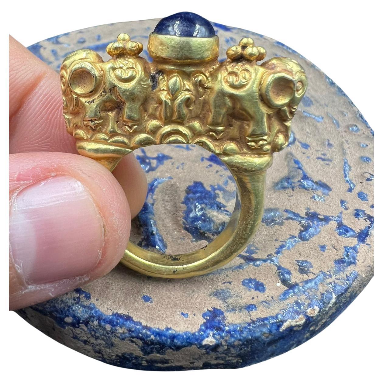 Bochic Curated Antique Ring From Burma 18k Solid Gold & Antique Lapis Lazuli 

This is the kind of ring you see in a Museum
South East Asian Antique Agate Gem Old Burmese Pyu Pagan Gold Ring

This Ring is from the 