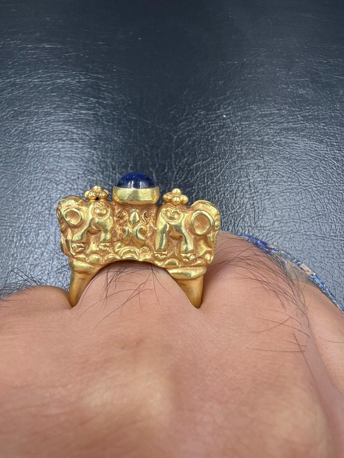 Cabochon Bochic Curated Antique Ring From Burma 18k Solid Gold & Antique Lapis Lazuli For Sale