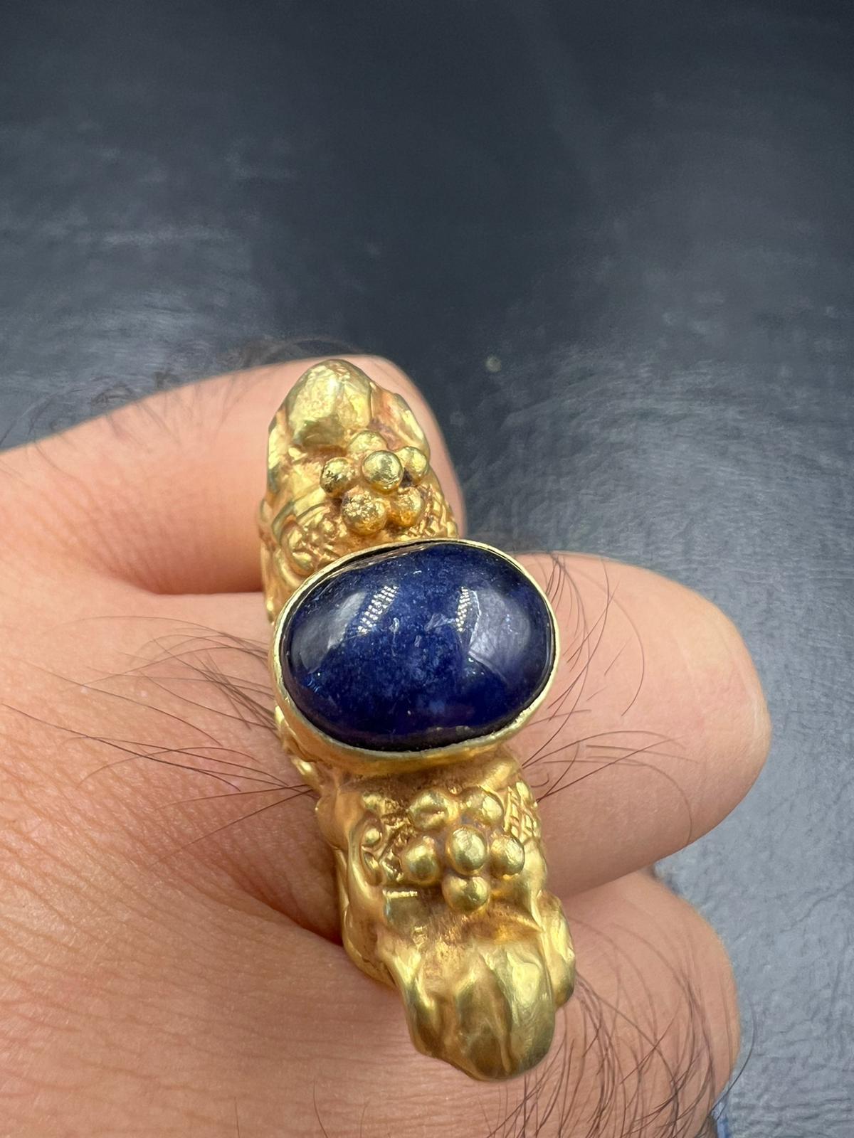 Bochic Curated Antique Ring From Burma 18k Solid Gold & Antique Lapis Lazuli For Sale 2