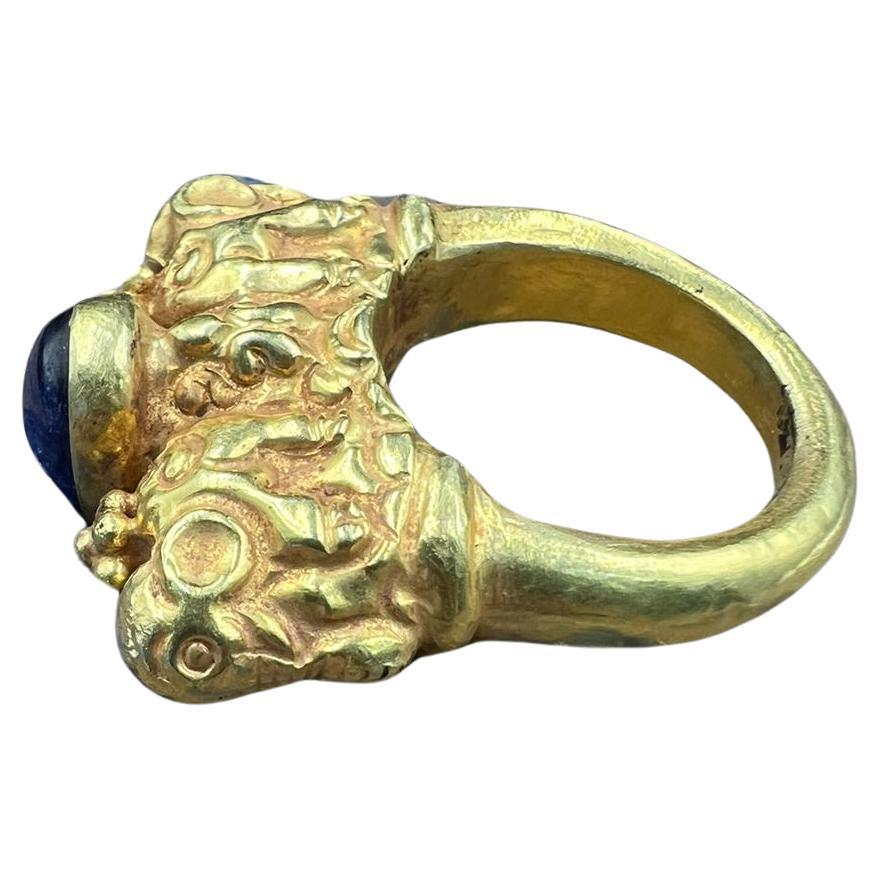 Bochic Curated Antique Ring From Burma 18k Solid Gold & Antique Lapis Lazuli For Sale