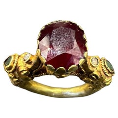 Bochic Curated Antique Ring From Burma 18k Solid Gold With Ruby & Emeralds