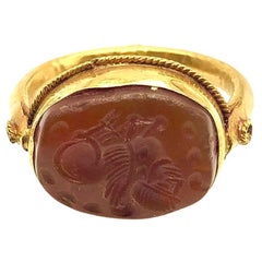 Anello romano antico di Bochic dall'Afghanistan in oro massiccio 18k e agata antica
