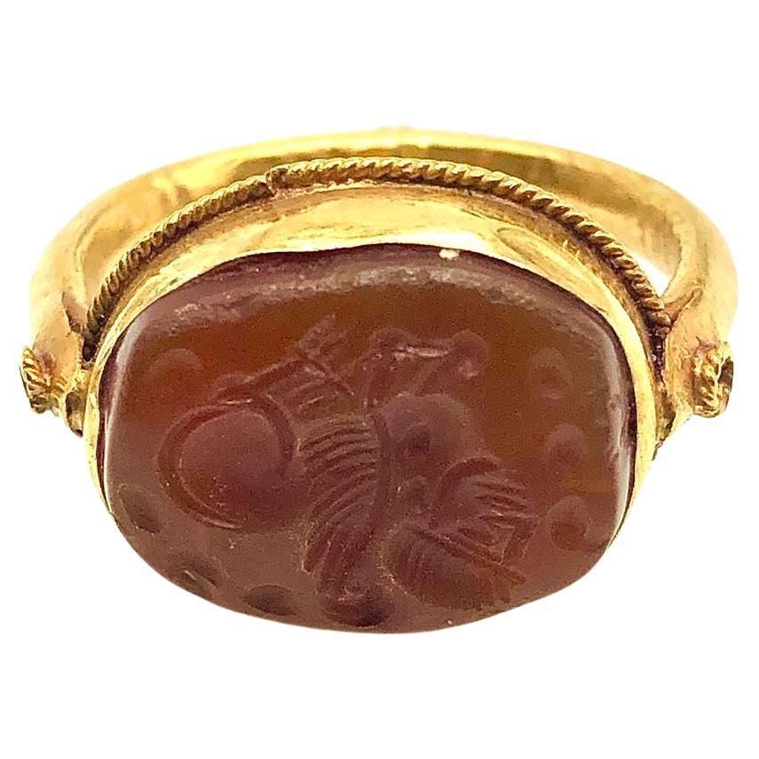 Bochic Curated Antique Roman Ring From Afghanistan 18k Solid Gold & Old Agate
