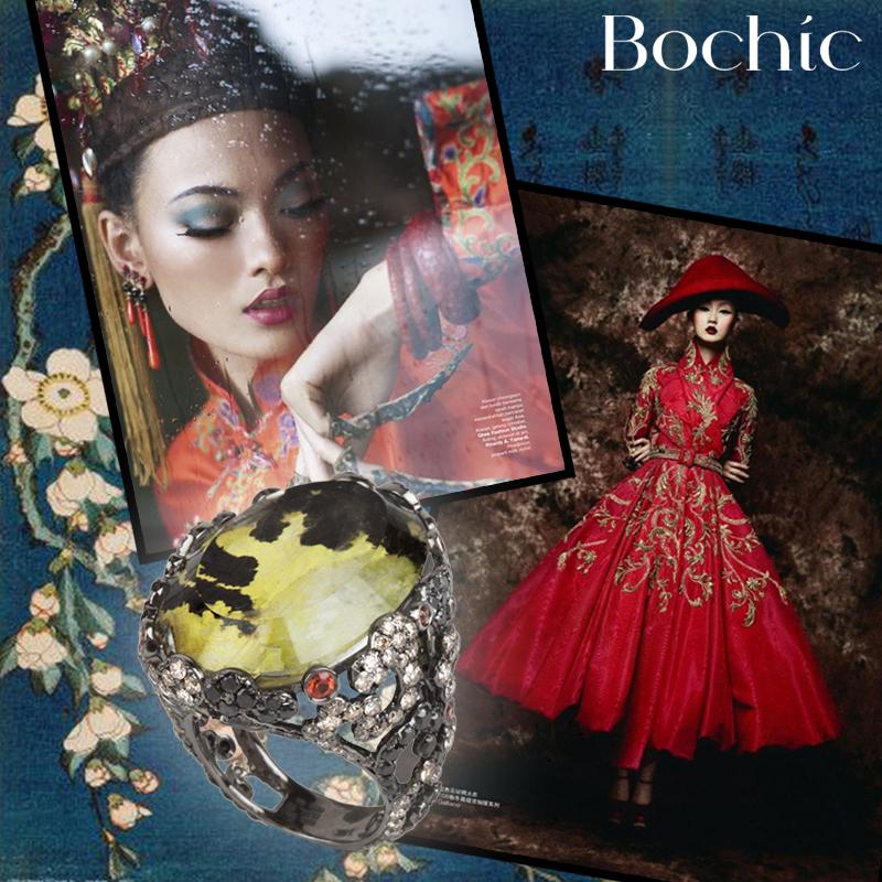 Bochic Dragon “Orient” Ruby & White Zircon Brooch In 18K Gold & Silver  For Sale 5