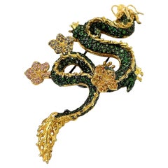 Broche Bochic Dragón "Oriente" Zafiros y Tasvorita Engastado en Oro de 18K y Plata