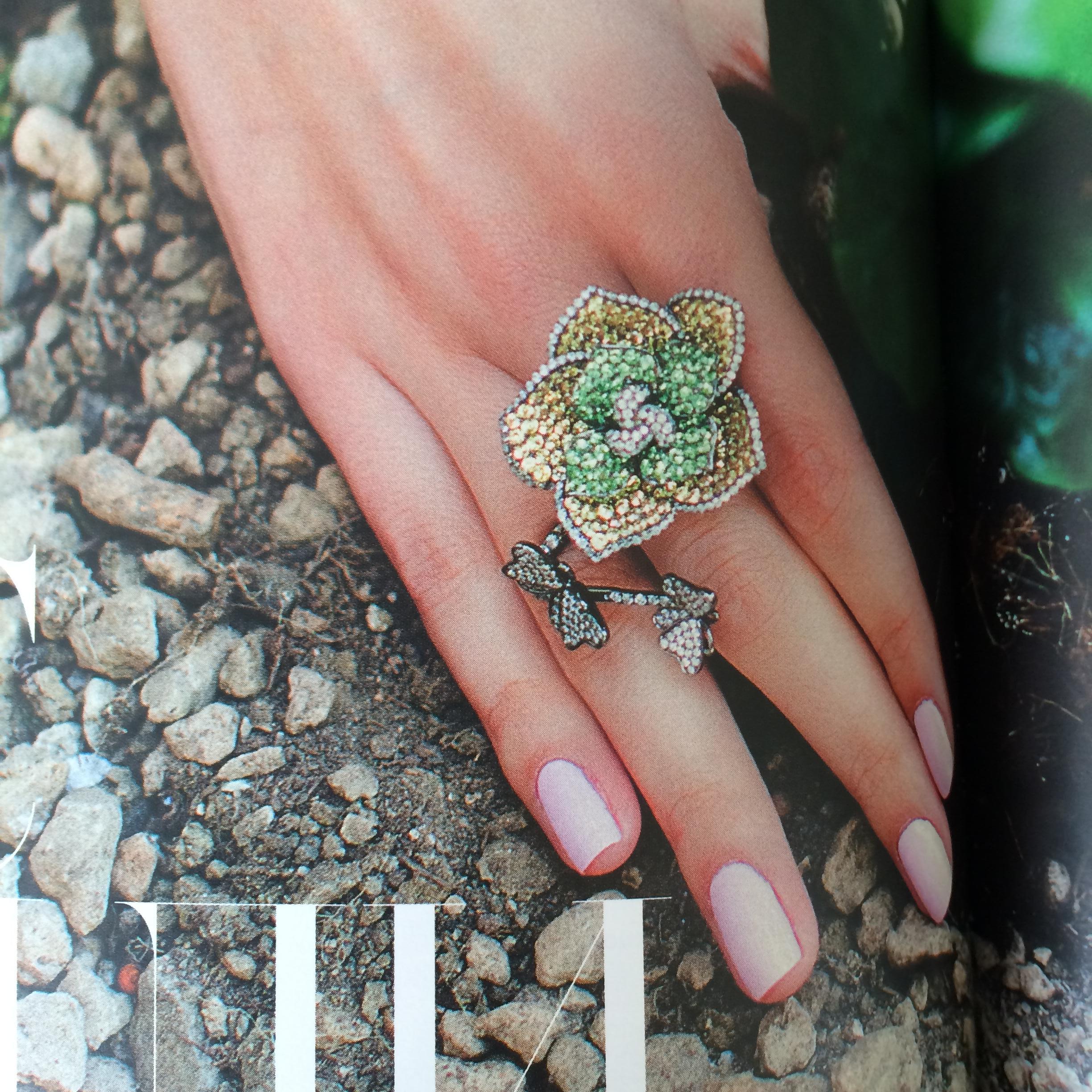 Bochic eleganter Ring aus Weißgold mit klappbarem Blattgold, Lotusblumen-Diamant und Saphir im Angebot 4