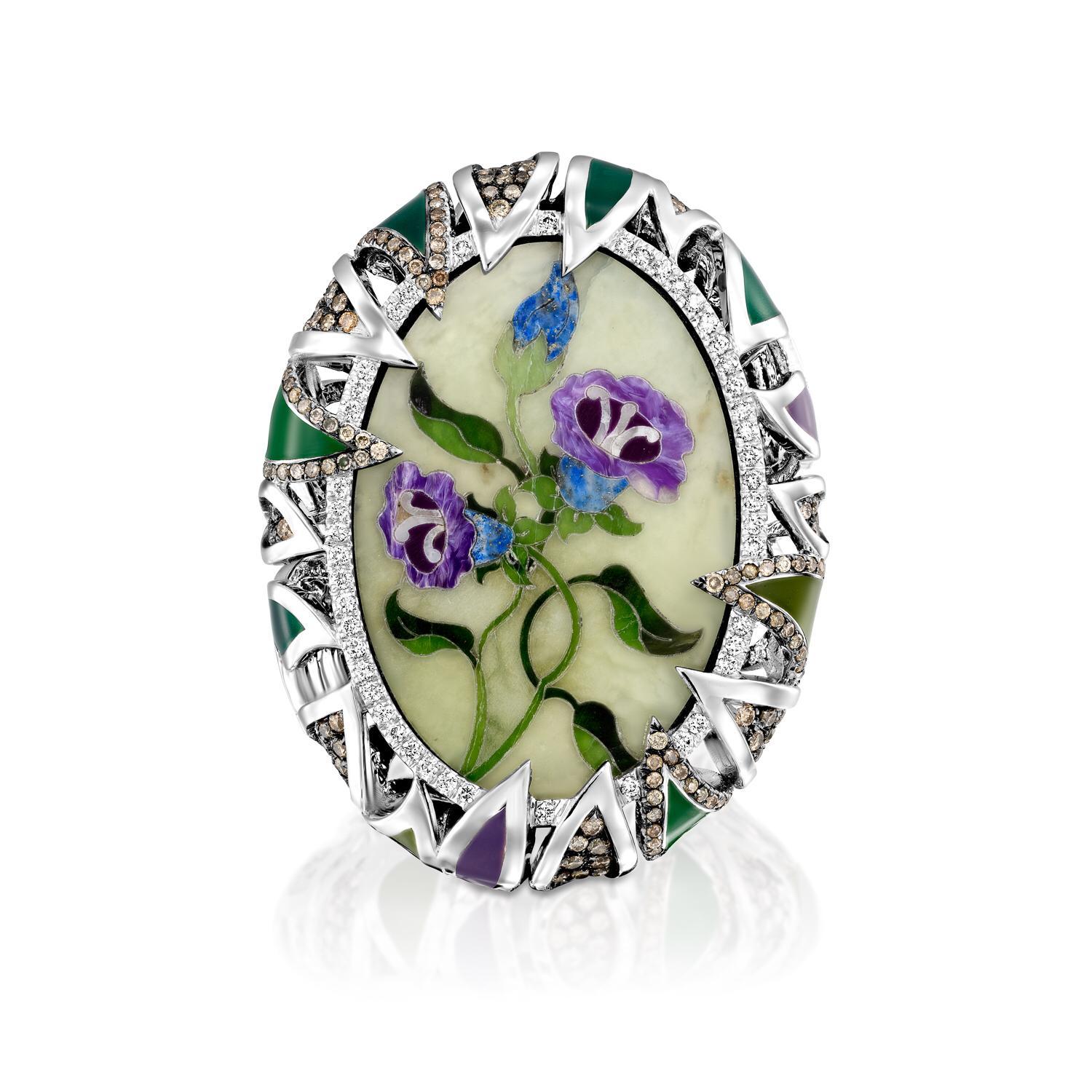 Women's or Men's Bochic Exquisite and Bold Mosaic Flower Ring For Sale