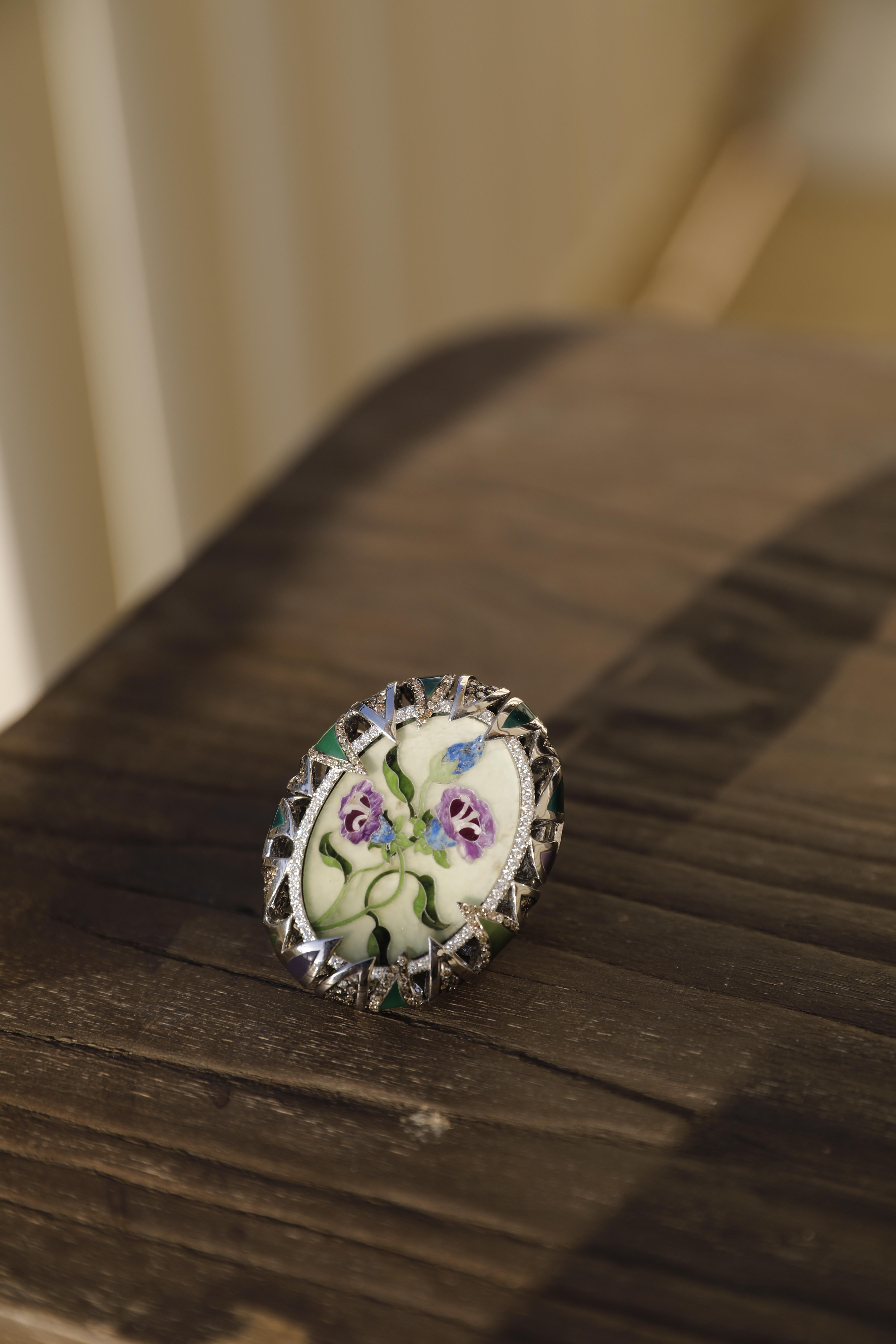 Bochic Exquisite and Bold Mosaic Flower Ring For Sale 1