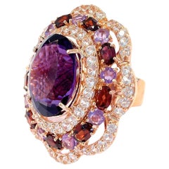 Bochic “Flamenco” Ametyist  & Fancy Multi Gems Cocktail Ring 18K Gold & Silver
