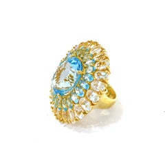 Bochic “Flamenco” Vintage Blue Topaz & White Topaz Gem Ring 18K Gold & Silver