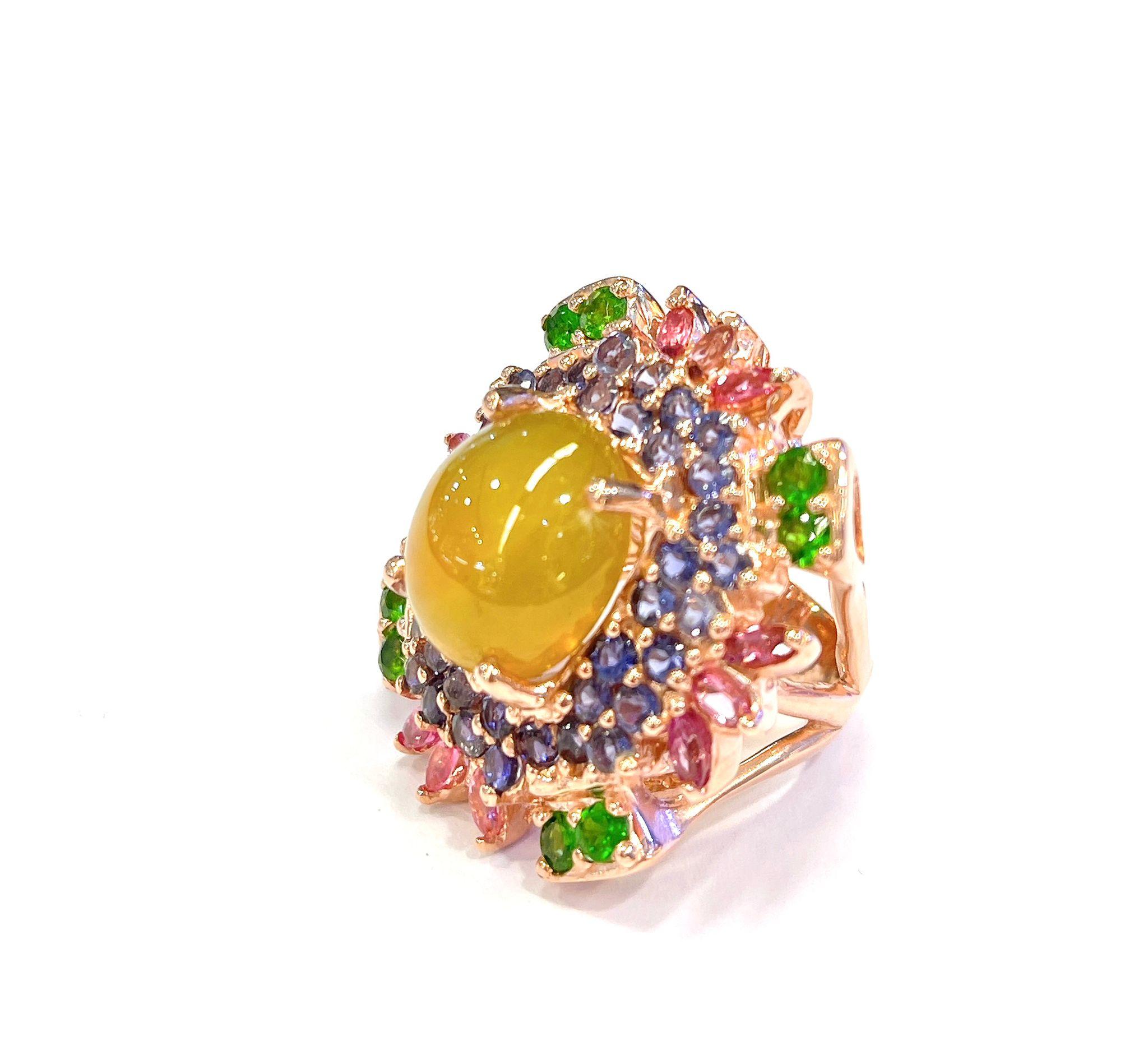 Baroque Bochic “Flamenco” Muti Gem & Fancy Sapphires  Large Cocktail Ring 18K & Silver For Sale