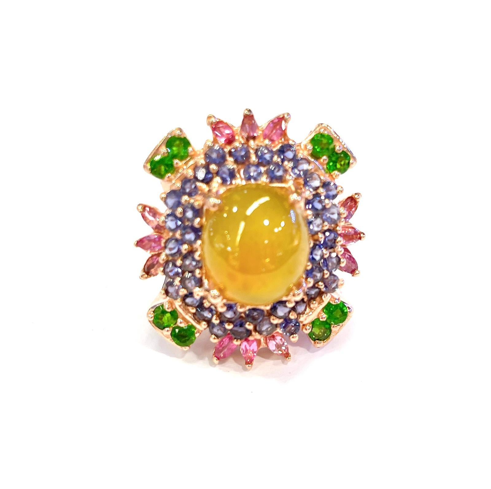 Men's Bochic “Flamenco” Muti Gem & Fancy Sapphires  Large Cocktail Ring 18K & Silver For Sale