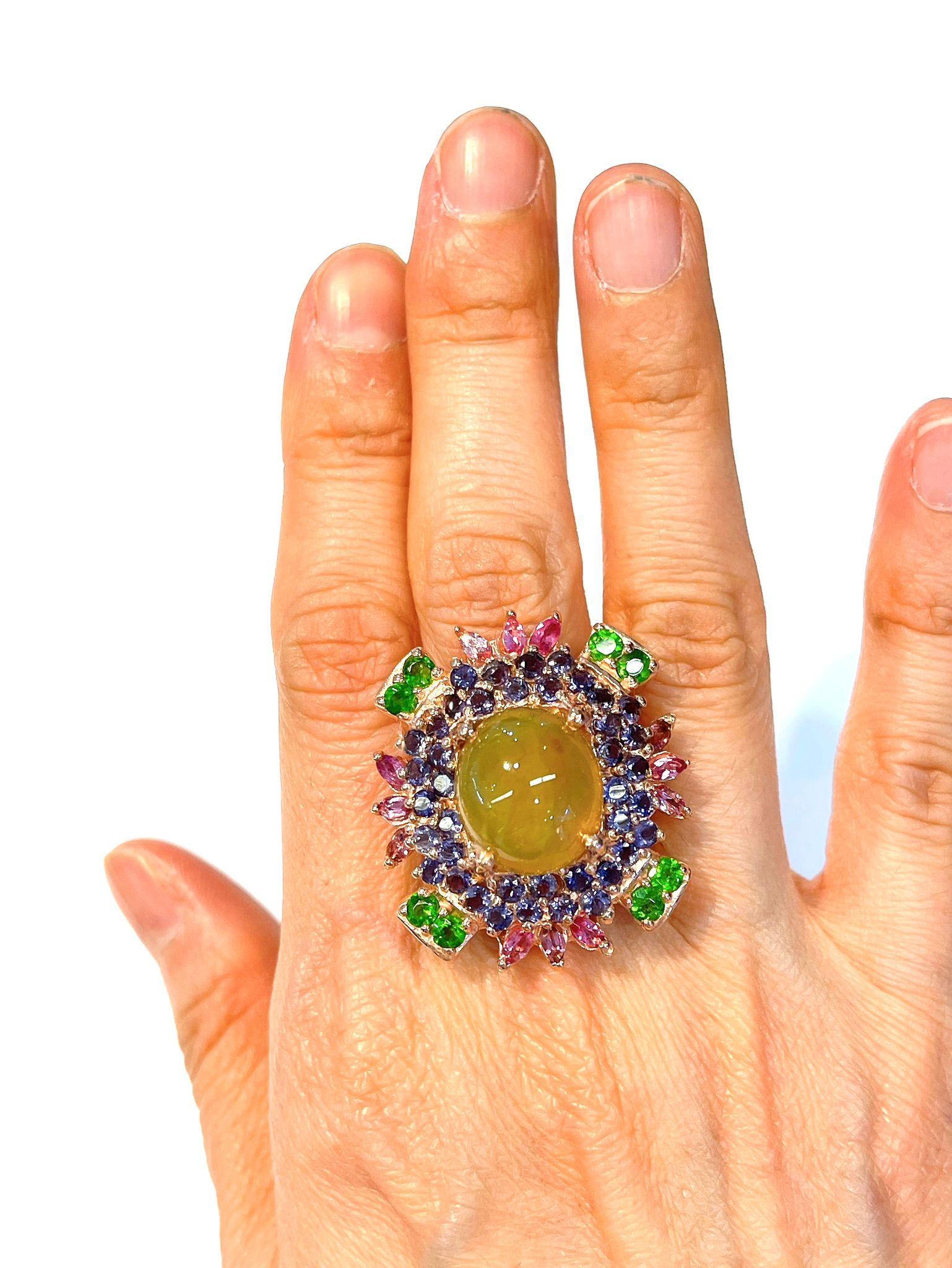 Bochic “Flamenco” Muti Gem & Fancy Sapphires  Large Cocktail Ring 18K & Silver For Sale 1