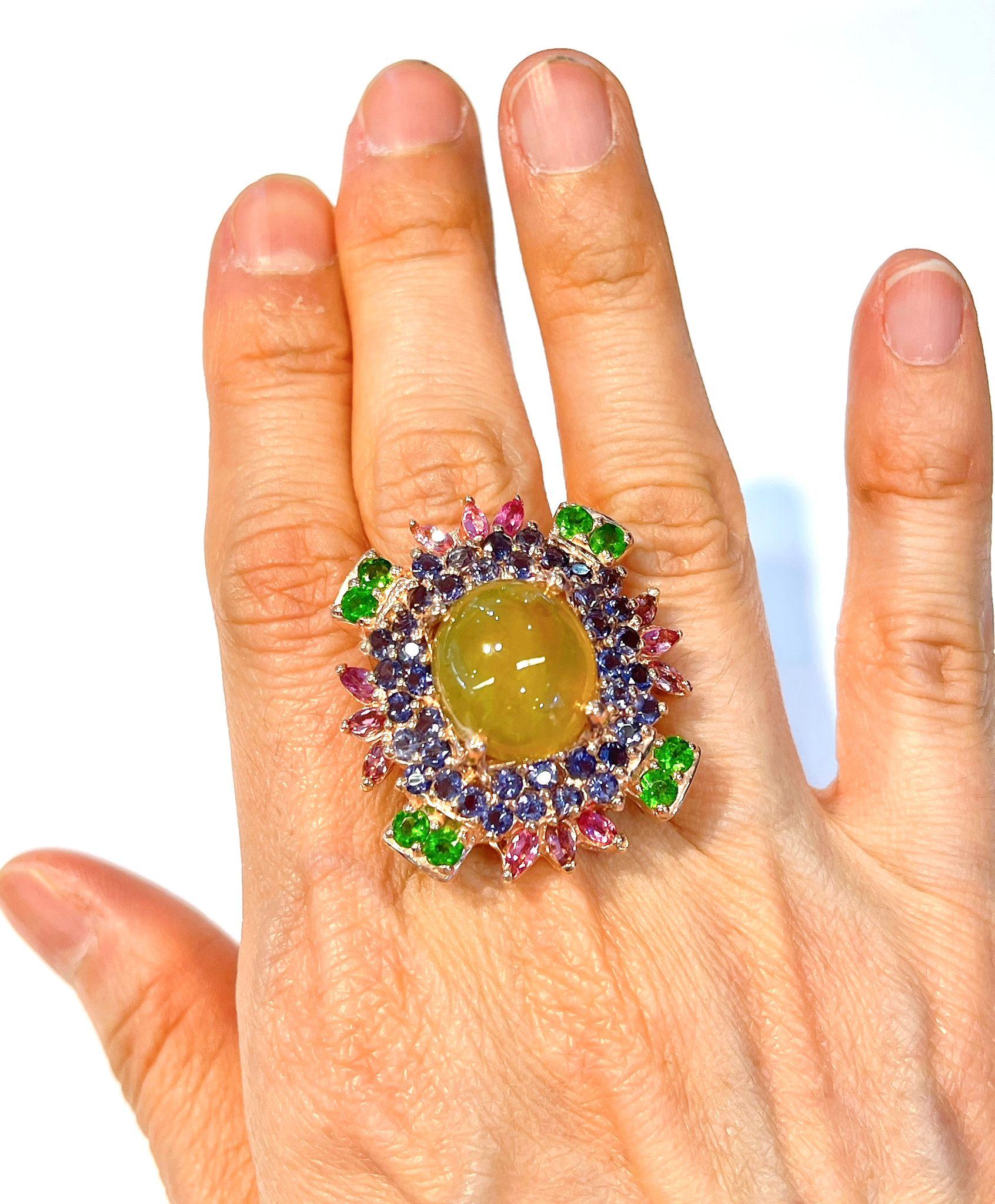 Bochic “Flamenco” Muti Gem & Fancy Sapphires  Large Cocktail Ring 18K & Silver For Sale 2