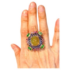 Bochic “Flamenco” Muti Gem & Fancy Sapphires  Large Cocktail Ring 18K & Silver