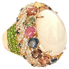 Bochic “Flamenco” Opal & Multi Fancy Color Sapphires Cocktail Ring 18K Gold