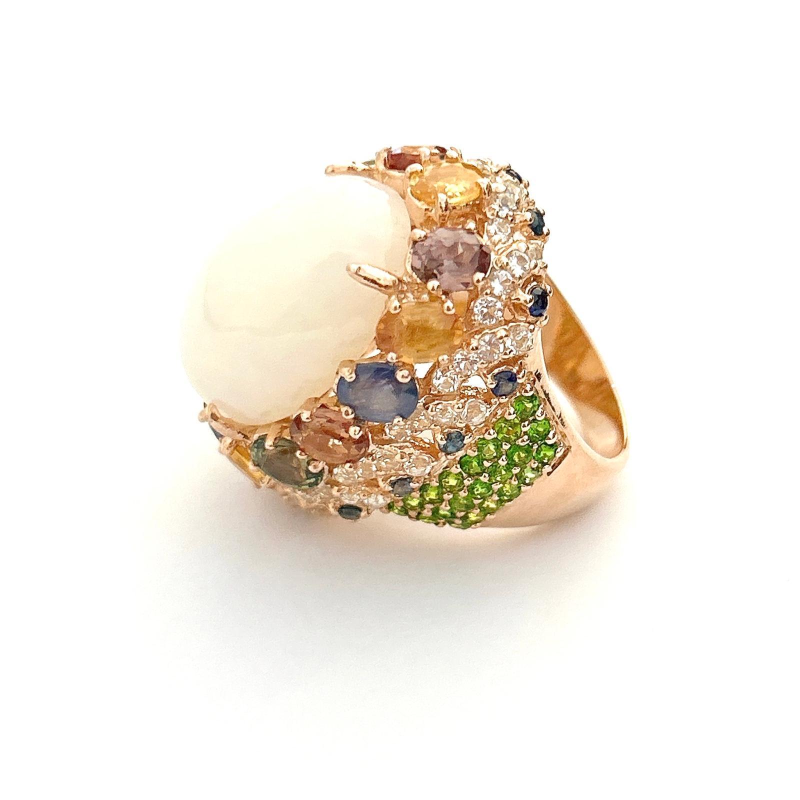 Baroque Bochic “Flamenco” Opal & Multi Fancy Color Sapphires Cocktail Ring 18K Gold For Sale