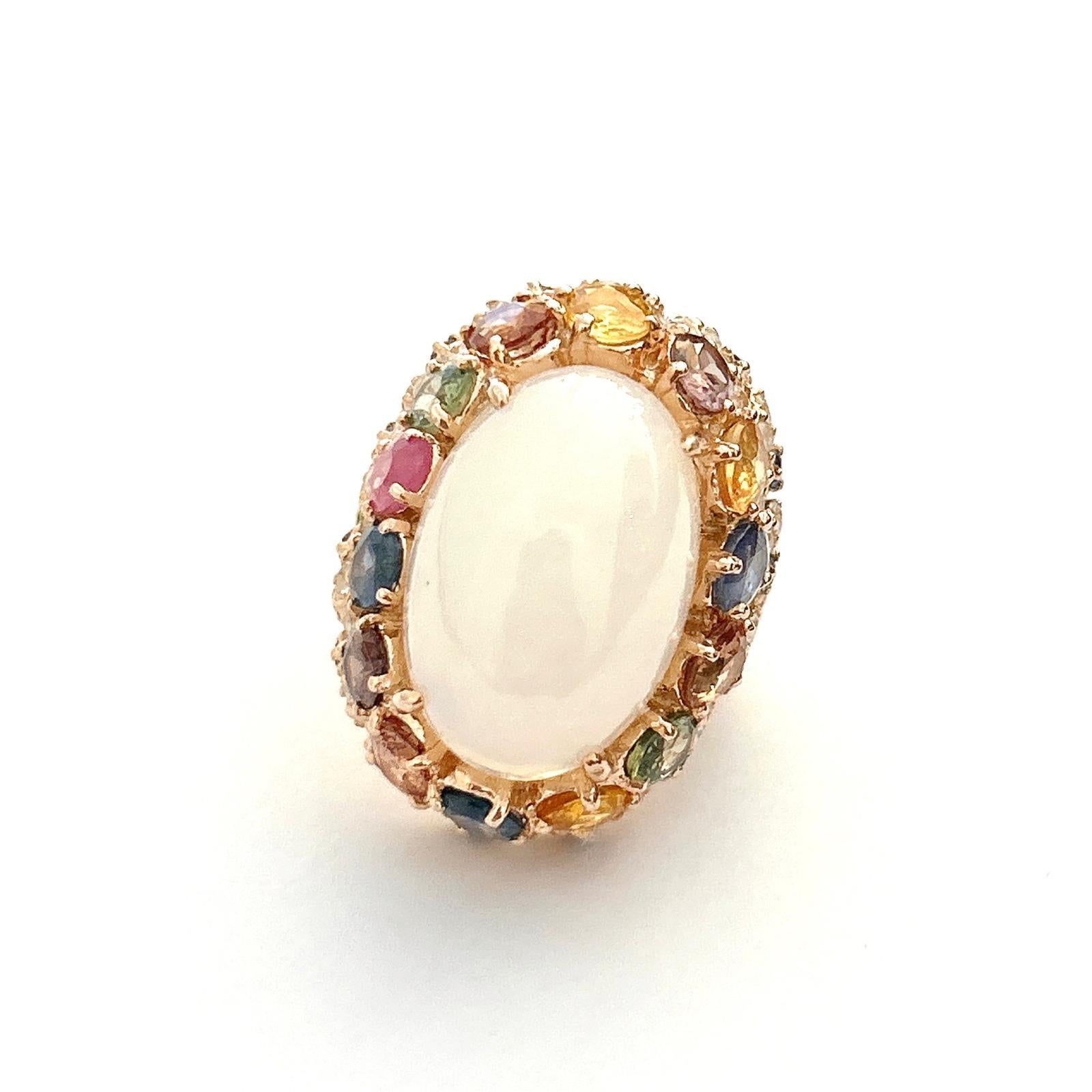 Bochic “Flamenco” Opal & Multi Fancy Color Sapphires Cocktail Ring 18K Gold In New Condition For Sale In New York, NY
