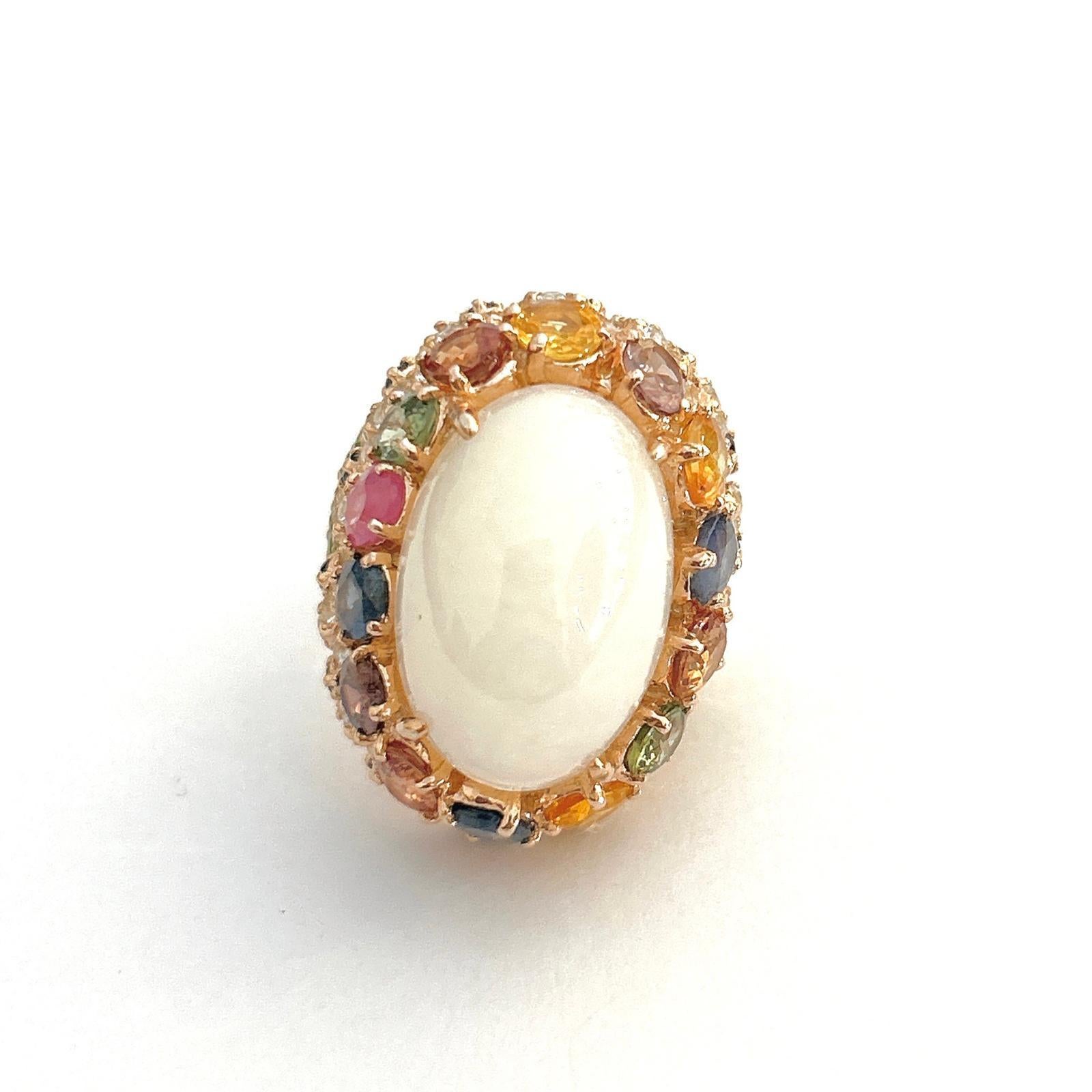 Bochic “Flamenco” Opal & Multi Fancy Color Sapphires Cocktail Ring 18K Gold For Sale 1