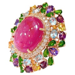 Bochic “Flamenco” Ruby & Fancy Multi Color Gem Cocktail Ring 18K Gold & Silver
