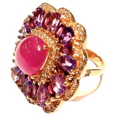 Bochic “Flamenco” Ruby & Fancy Multi Color Gems Cocktail Ring 18K Gold & Silver
