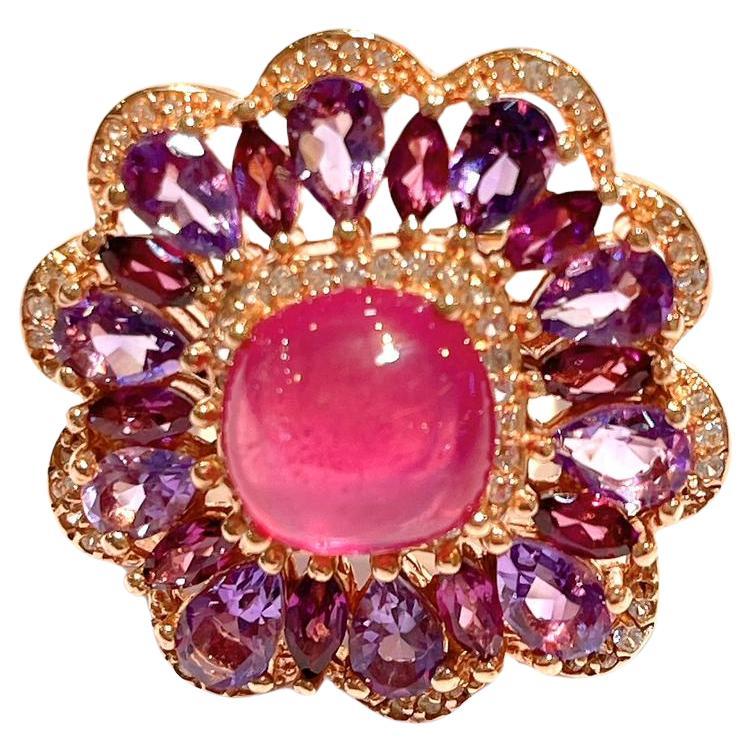 Bochic “Flamenco” Ruby & Fancy Multi Color Gems Cocktail Ring 18K Gold & Silver