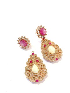 Bochic “Flamenco” Ruby & Multi gem Chandelier Earrings Set 18K Gold&Silver