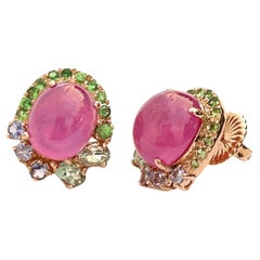Bochic Flamenco Rubin & Multi Edelstein Clip auf Ohrringe Set 18K Gold&Silber